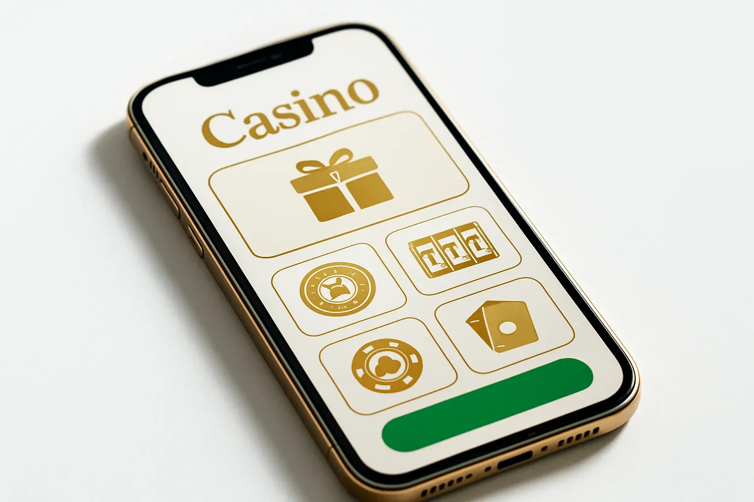 Modern smartphone displaying sleek casino app with games and bonuses